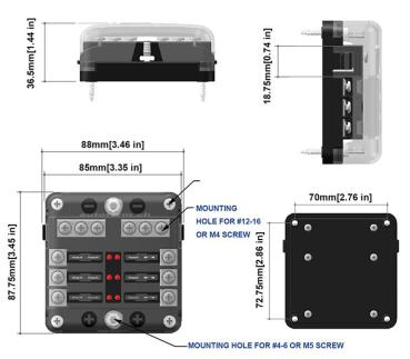 Sicherungsverteiler mit Minusverteiler und LEDs, 6 Sicherungen