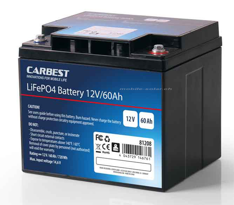mobile Solar - Batterie 60Ah 12V Lithium Carbest
